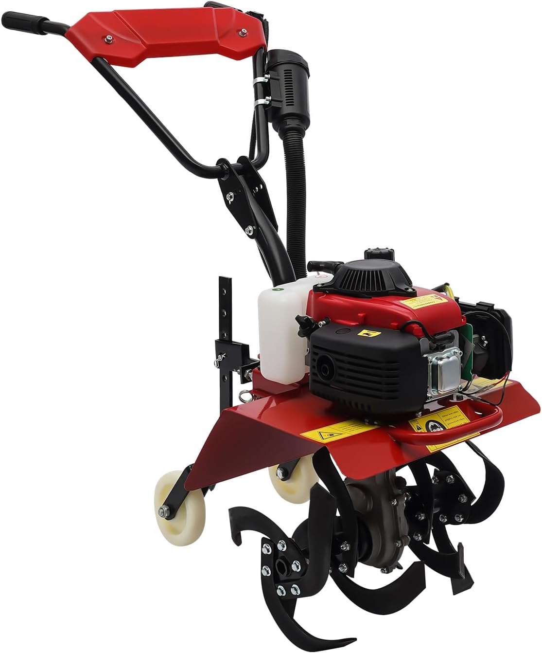 Mini Tiller Cultivator, 63CC 4-Stroke Gas Powered Tiller Cultivator 8500-9000rpm Speed 1600W Garden Yard Rototiller Tilling with Fuel Tank Cordless Tiller Cultivator for Gardening