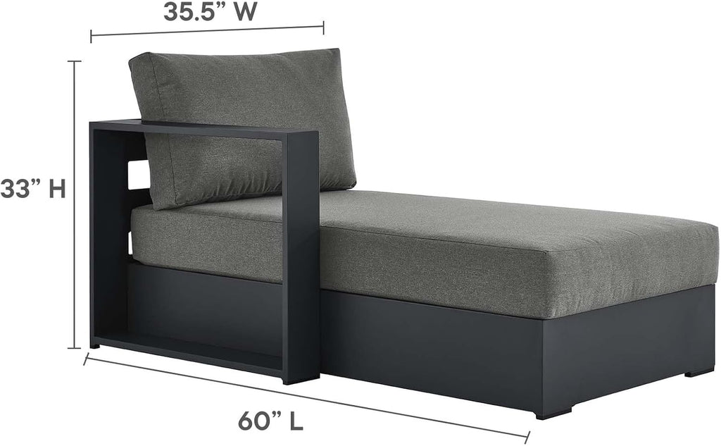 Modway Tahoe Aluminum 4-Piece Outdoor Patio Furniture Gray Charcoal, Modular Sectional Sofa Set with Chaise Lounges, Weather-Resistant Cushion, Ideal for Deck, Backyard, Poolside