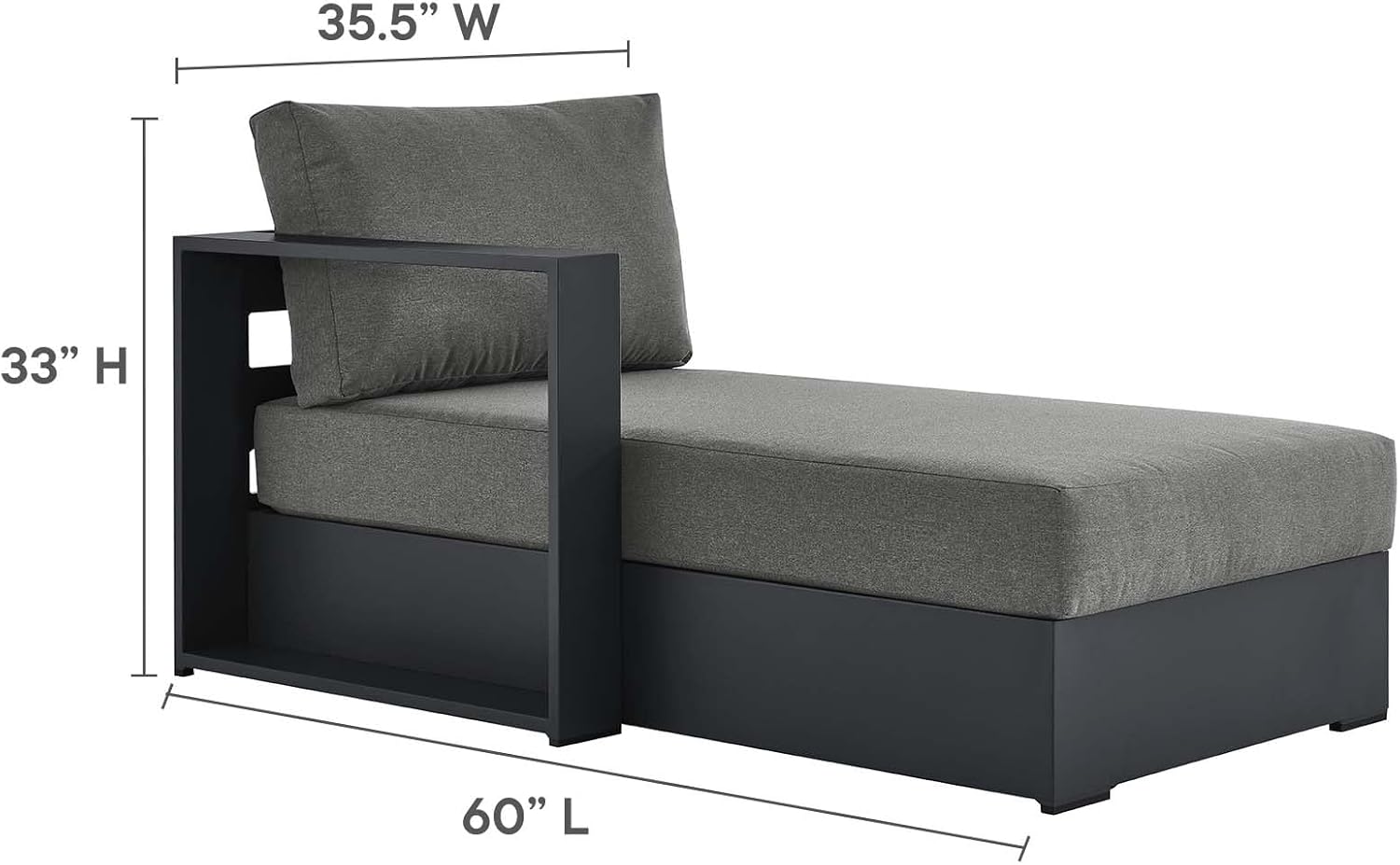 Modway Tahoe Aluminum 4-Piece Outdoor Patio Furniture Gray Charcoal, Modular Sectional Sofa Set with Chaise Lounges, Weather-Resistant Cushion, Ideal for Deck, Backyard, Poolside