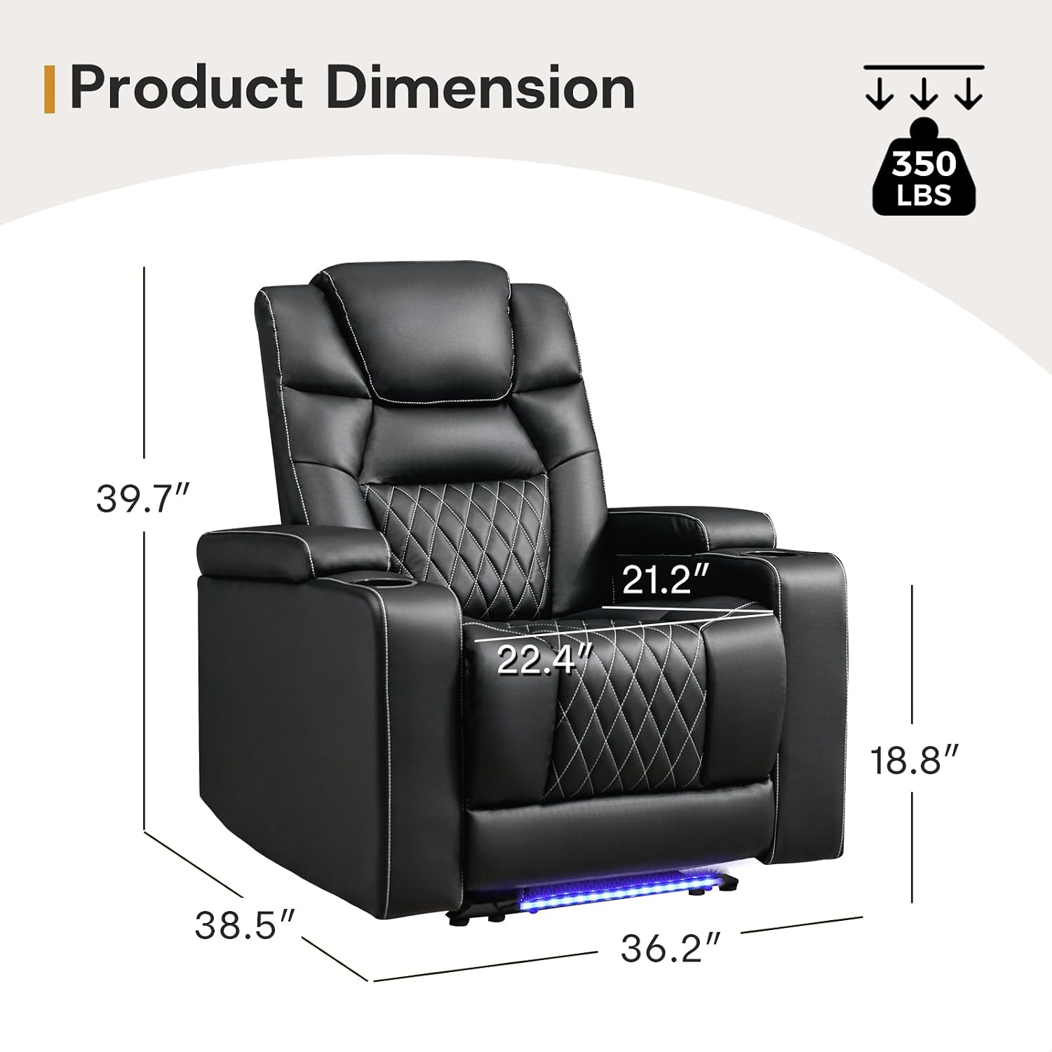 ANJ Power Recliner Chairs Set of 4, Electric PU Leather Home Theater Seating with Adjustable Recline,LED Light, Hidden Arm Storage, USB Port, Cup Holders – Breathable Backrest, FSC Wood Frame,Black