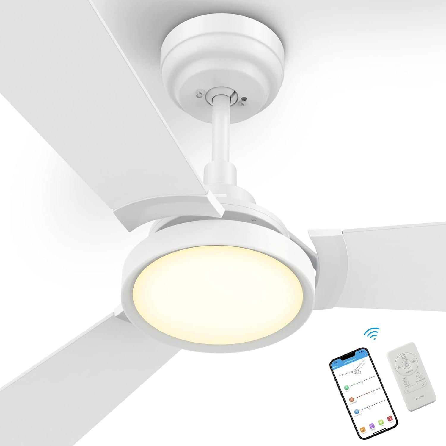 SMAAIR White Ceiling Fan with Light, 56 Inch 3 Blade Low Profile Ceiling Fan with Light and 10 Speed DC Motor, Works with APP/Alexa/Google Assistant/Siri Shortcuts