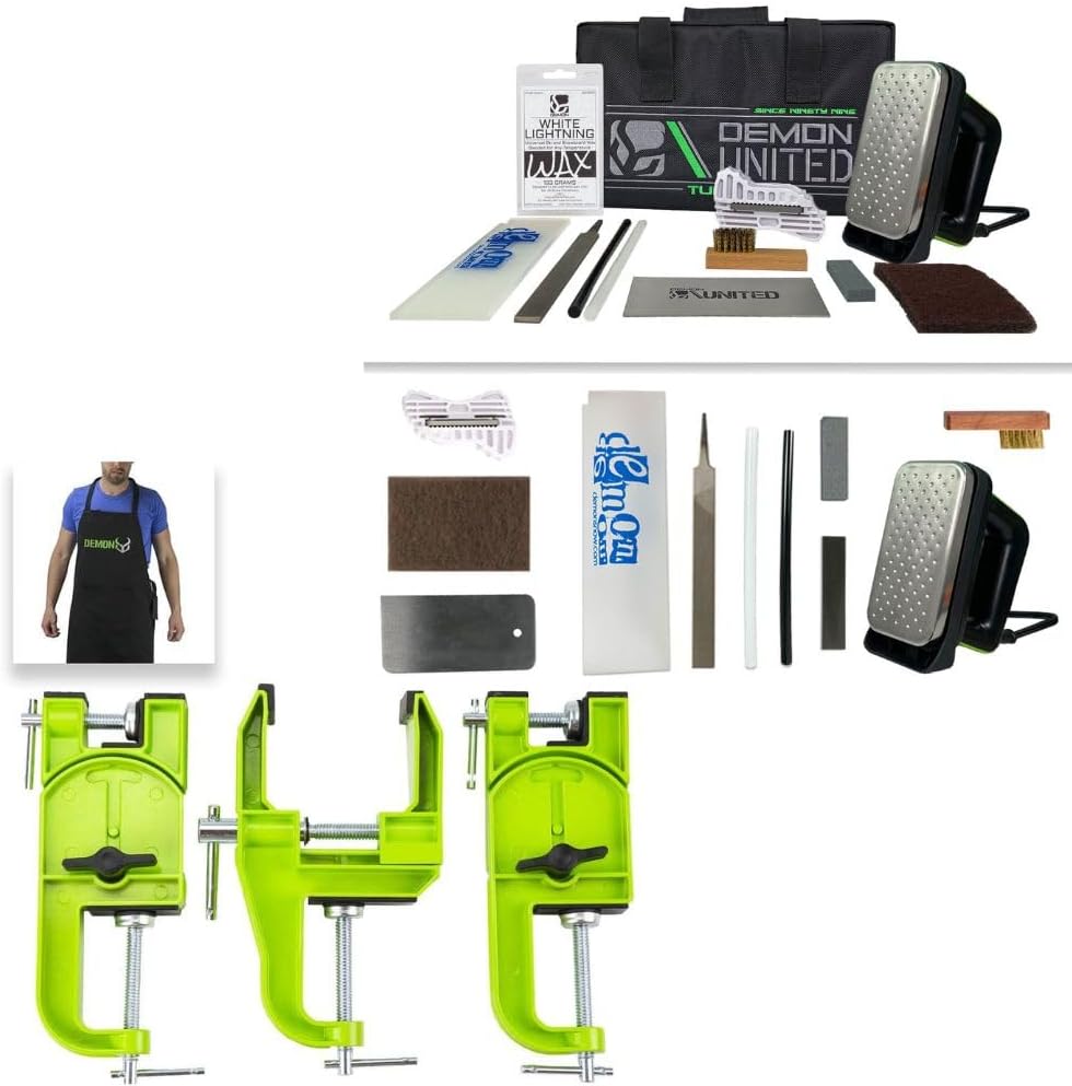 Demon United Total Ski and Snowboard Tuning Kit with Made in USA All Season Wax and Ski and Snowboard Metal Vise for Tuning and Brake Retainers and Apron