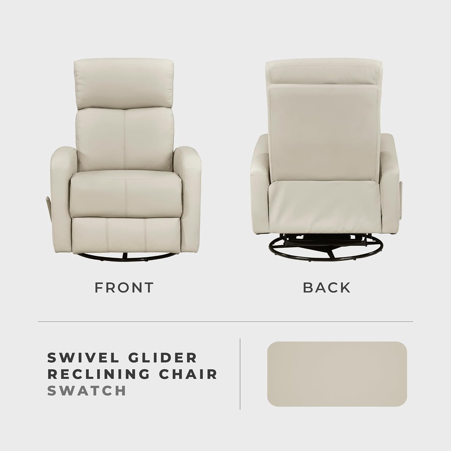 Lexicon Swivel Glider Reclining Chair, Top Grain Leather Match Manual Pull Handle Recliner, Comfy Nursery Glider Recliner, Swivel Reclining Chair for Living Room/Office/Bedroom/Apartment, Beige