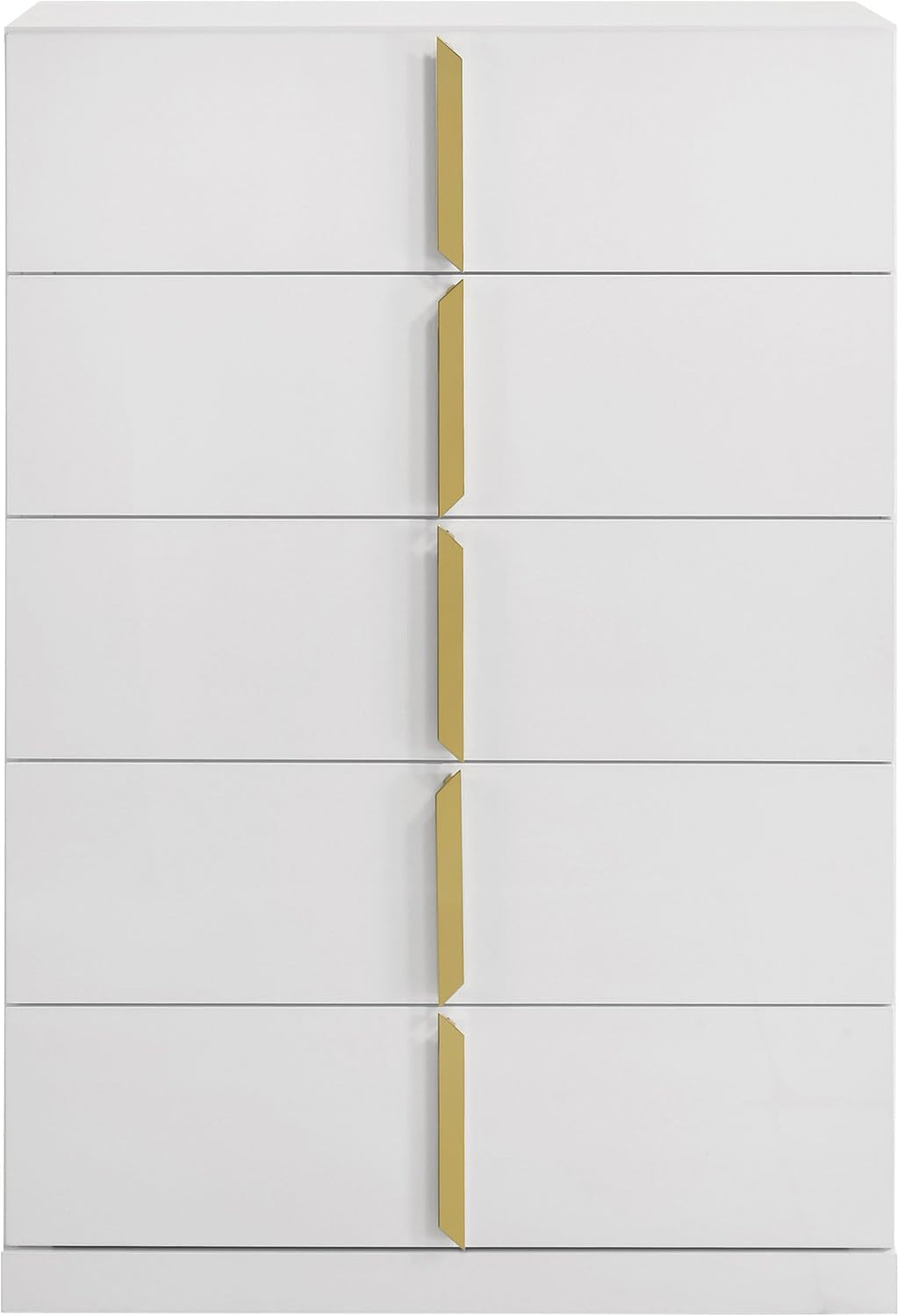Coaster Home Furnishings - INES - Wood - 5-Drawer Chest with Vertical Gold Pulls, English Dovetail Joinery and Contemporary Design - Bedroom - White High Gloss - 223095