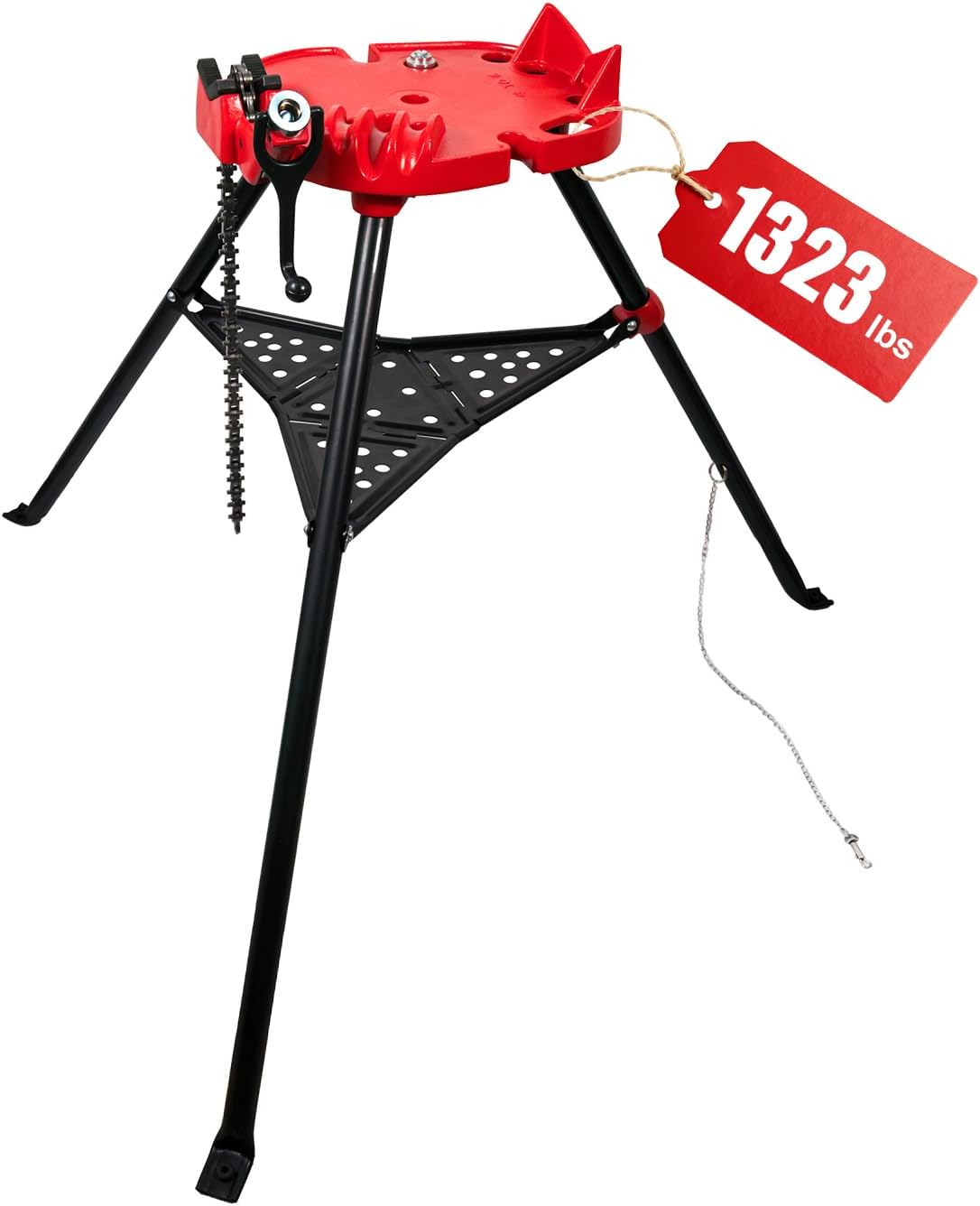 Tripod Pipe Vise Stand, Heavy-Duty 1/8'-6' Capacity, Portable Chain Vise with Tool Tray for Welding & Plumbing