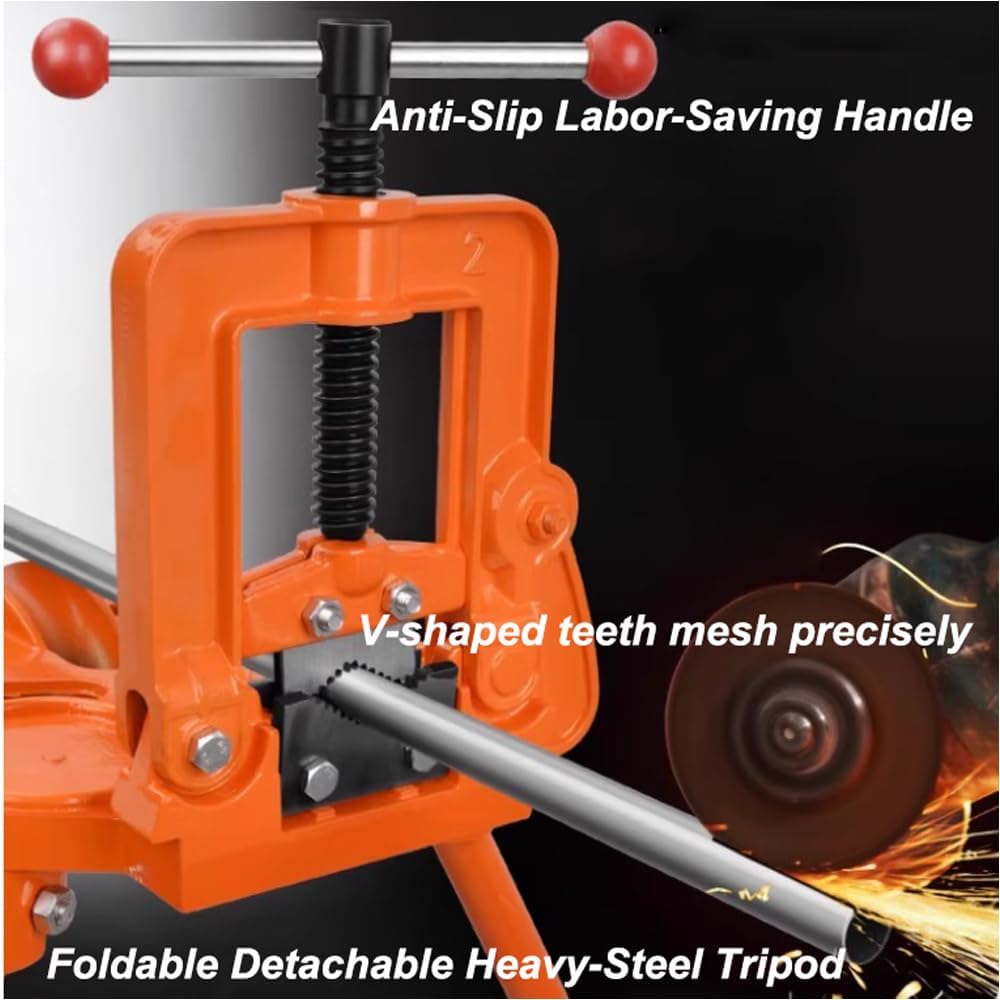 Pipe Table Vice with Tripod Stand,Heavy-Duty Gantry Pipe Vise,45# Steel Forged Quenched Jaws, 0.4'-4.3' Grip, Anti-Slip Steel-Cast Handle, For Pipe/Wood/Iron Processing