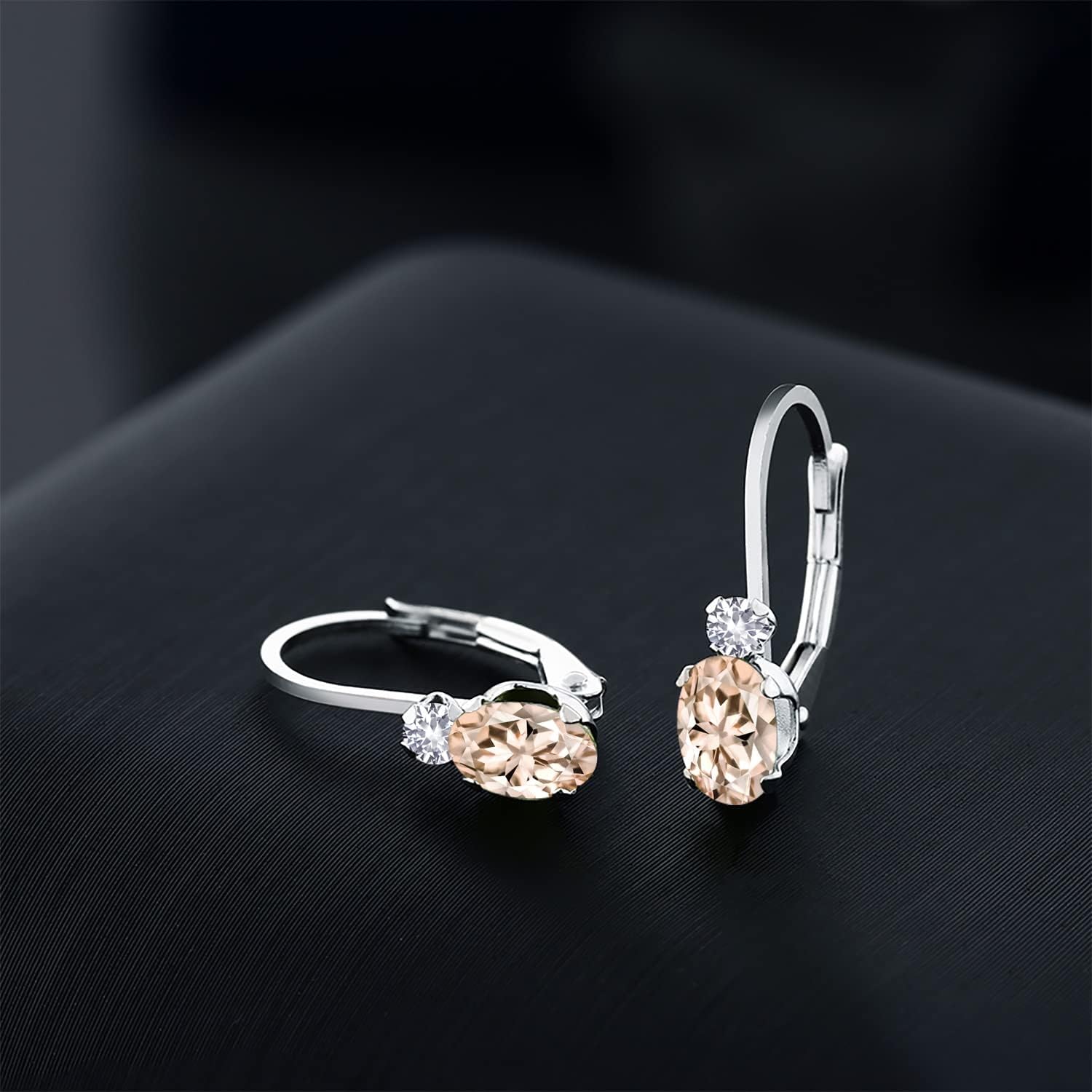 Gem Stone King Drop Leverback Earrings for Women | 925 Sterling Silver | Gemstone Birthstone and White Created Sapphire | Oval 6X4MM and Round 2MM | 3/4 Inch