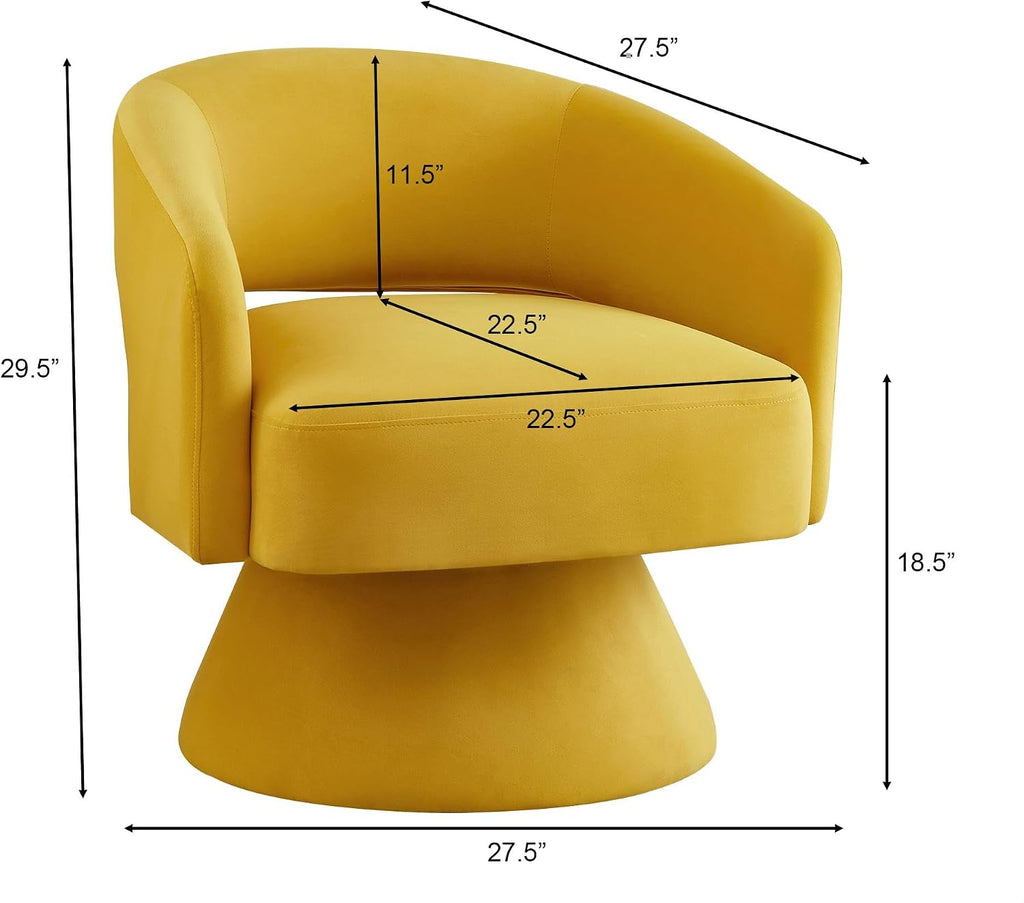 GDFStudio Swivel Barrel Chair Accent Arm Chair for Living Room Upholstered Velvet Round Reading Armchair Modern 360 Degree Comfy Swivel Chair with Open Backrest for Bedroom Office, Yellow
