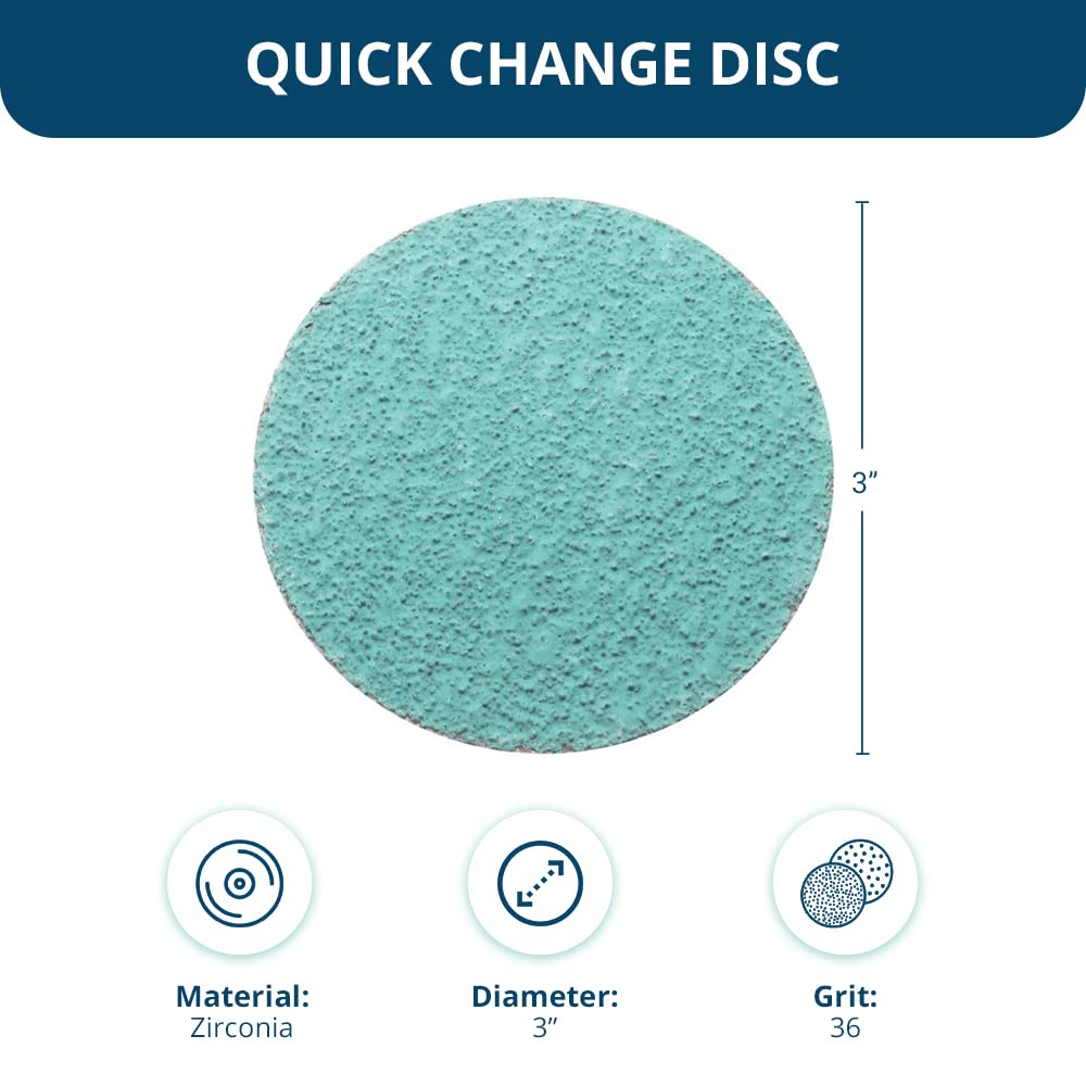 Benchmark Abrasives 3 Inch Sanding Discs Quick Change Green Zirconia, Male R Type Backing - Drill & Die Grinder Sanding Disc for Deburring Polishing Rust Remover for Metal (500 Pack) - 24 Grit