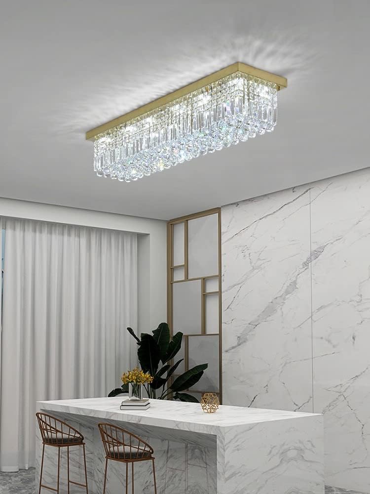 7PM Modern Rectangular Chandelier, Gold, L31.5' x W10' x H10', 6 Lights, Dimmable, Kitchen, Dining Room, Living Room