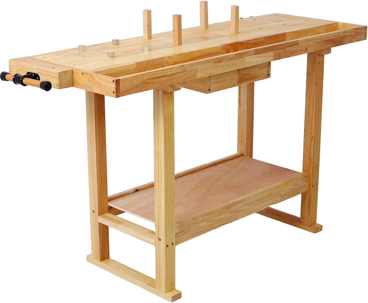 Olela Wood Workbench, Integrated Vise and Bench Dog Holes Garage Workbench with Drawers, 55 inches Heavy Duty Workbench Weight Capacity of 3300lbs (55'-1 Drawer and 1 Shelf)