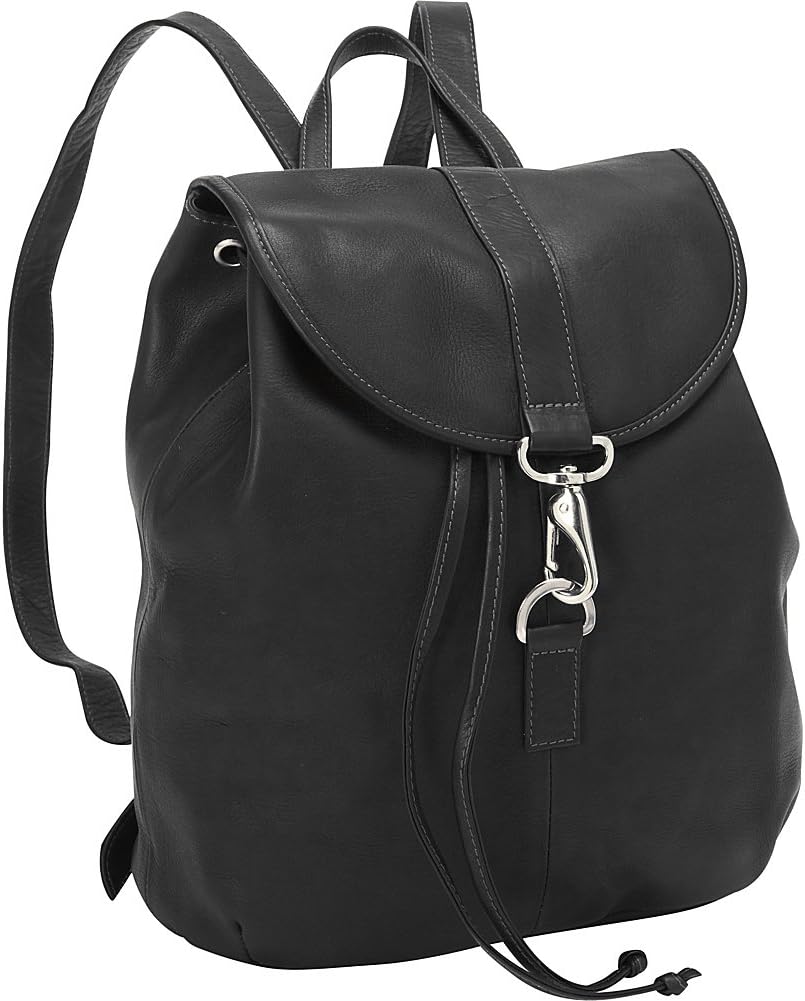 Piel Leather Medium Drawstring Backpack, Black, One Size