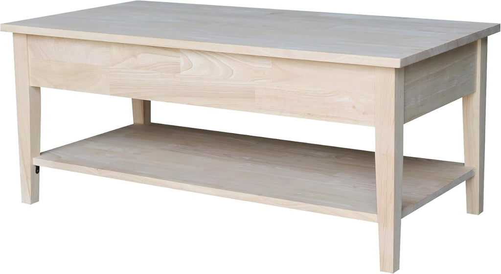IC International Concepts, Spencer Coffee Table, Solid Wood, Real Parawood, 48' W x 24' D x 19' H, Easy Assembly, DIY, Paint or Stain Your Way, Unfinished