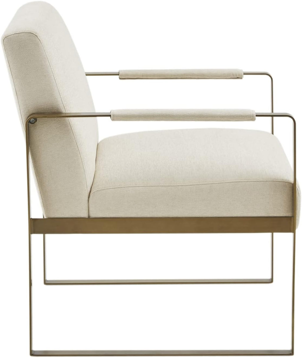 Martha Stewart Upholsterd Accent Chair Living Room Furniture - Modern Design, Comfortable Foam Seat Cushion Bedroom Lounge, Sophisticated Finished, Sturdy Frame, Cream/Gold, 28.5' W x 29' D x 32.5' H