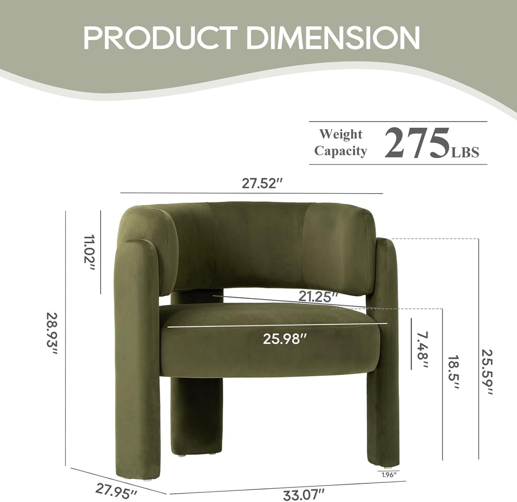 COLAMY Modern Velvet Accent Chair, Upholstered Barrel Chair, Comfy Side Arm Chair with 3 Legs for Living Room, Bedroom, Reading, Green