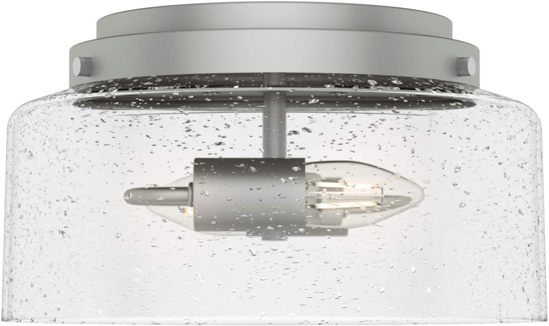 Hunter - Hartland 2-light Matte Silver, Medium Size Flush Mount Light, Dimmable, Casual Style, Round Shaped, for Bedrooms, Kitchens, Foyers, Bathrooms - 19014