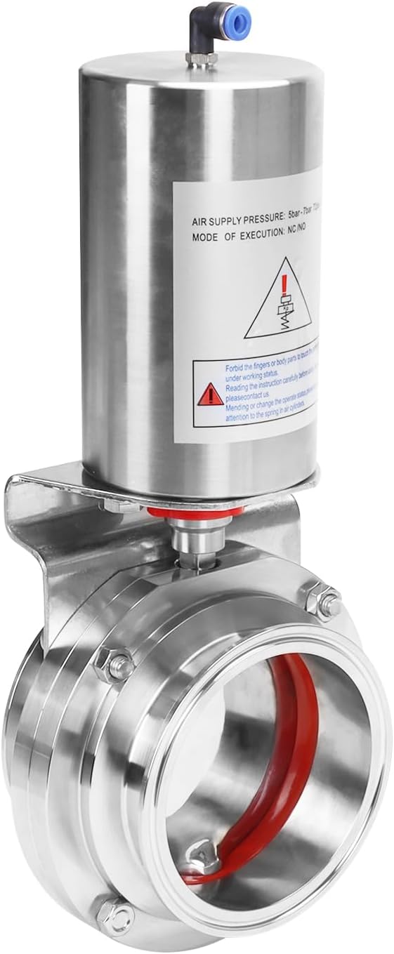 DERNORD 4 Inch Tri Clamp Sanitary Butterfly Valve, Pneumatic Actuator Valve SS304 with Single Acting