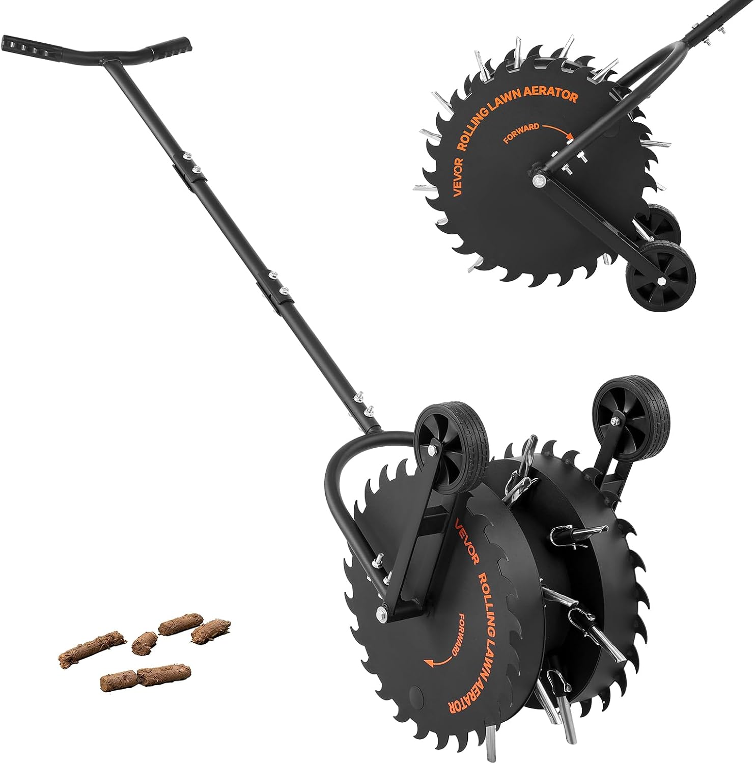 VEVOR Rolling Lawn Core Aerator, 16.6 in Coring Aerator Roller with Anti-Clog Tines, Heavy Duty & Rust-Resistant, Yard Grass Pulling Plugs Manual Aeration Tool for Compacted Garden Soil Loosening