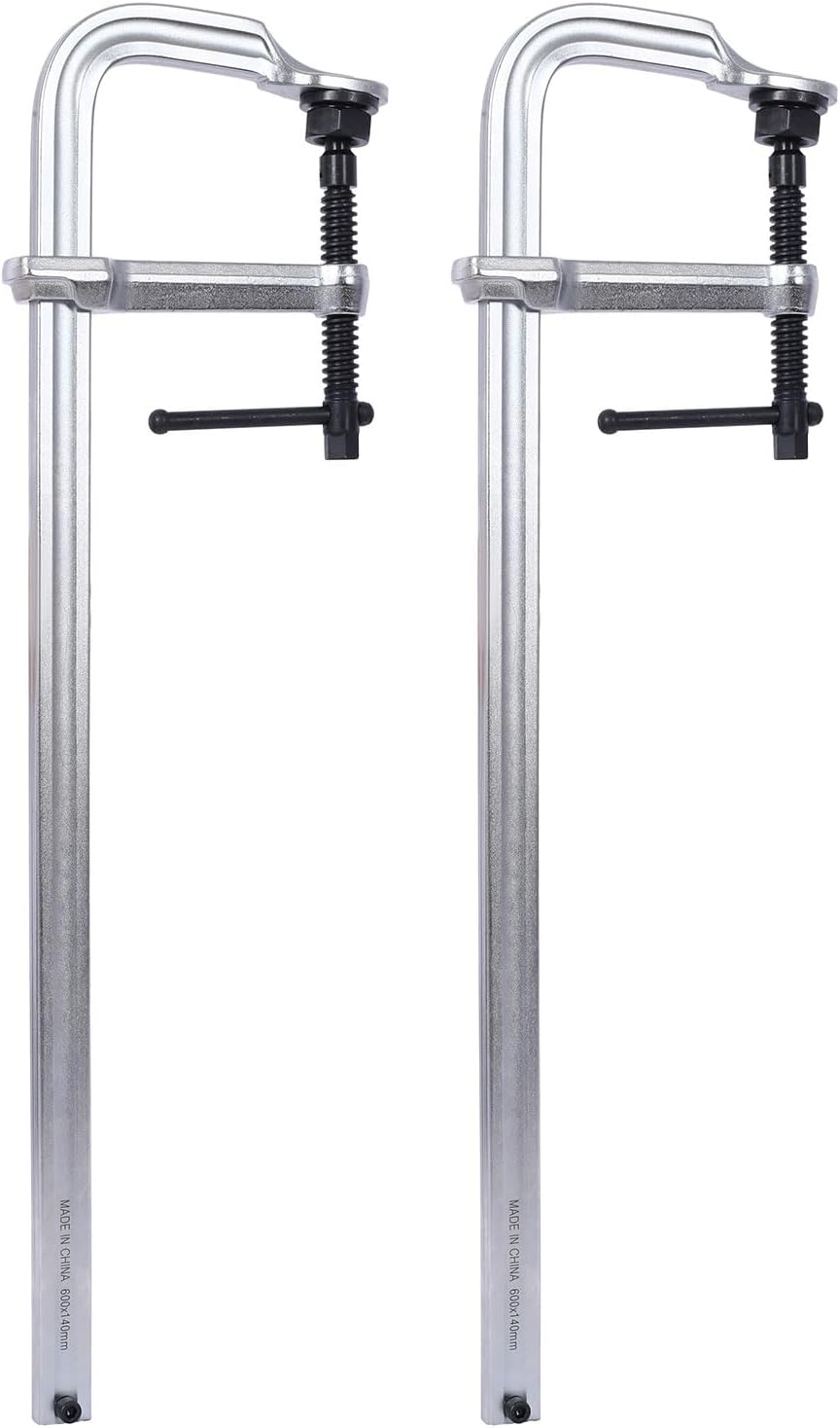 24″ Heavy-Duty F Clamps 2-Pack – Drop Forged Steel Bar Clamps with 5-1/2″ Throat Depth, All-Steel Welding & Woodworking Clamps, 1400 LB Load Capacity