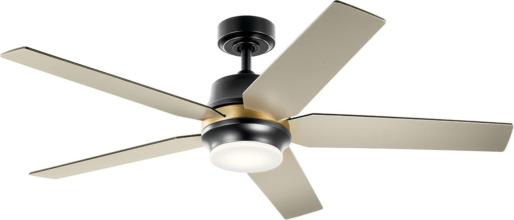 Kichler Maeve 52 in LED Ceiling Fan with Light, Modern Indoor Fan with Satin Etched Cased Opal Glass in Satin Black, Natural Brass Accent Ring, Wall Control, for Bedroom Living Room, 300059SBK