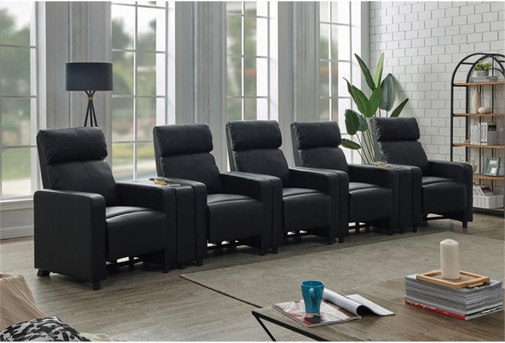 Coaster Home Furnishings - Toohey - Wood and Metal - 7-Piece Upholstered Theater Recliner with Tufted Backs, Pocket Coil Seating and Slim Track Arms - Living Room - Black - 600181-S5B