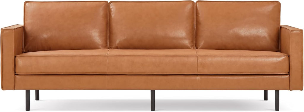 Valencia Varese 90' Full Leather Couch Cognac Tan Brown- Italian Nappa Leather Modern Cloud Couch for Living Room/Apartment Furniture