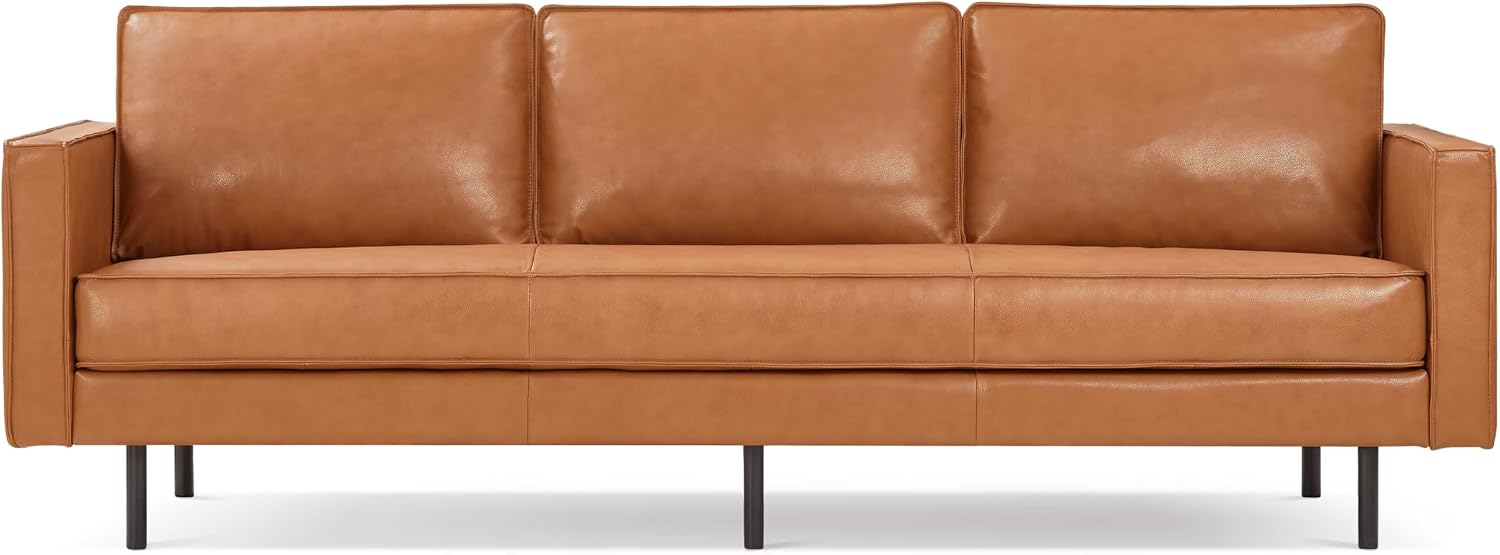 Valencia Varese 90' Full Leather Couch Cognac Tan Brown- Italian Nappa Leather Modern Cloud Couch for Living Room/Apartment Furniture