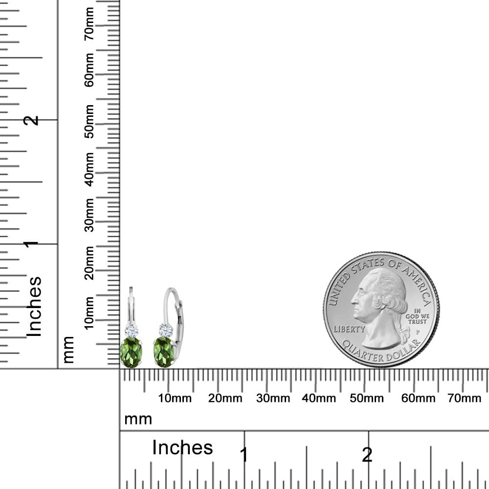 Gem Stone King Drop Leverback Earrings for Women | 925 Sterling Silver | Gemstone Birthstone and White Created Sapphire | Oval 6X4MM and Round 2MM | 3/4 Inch