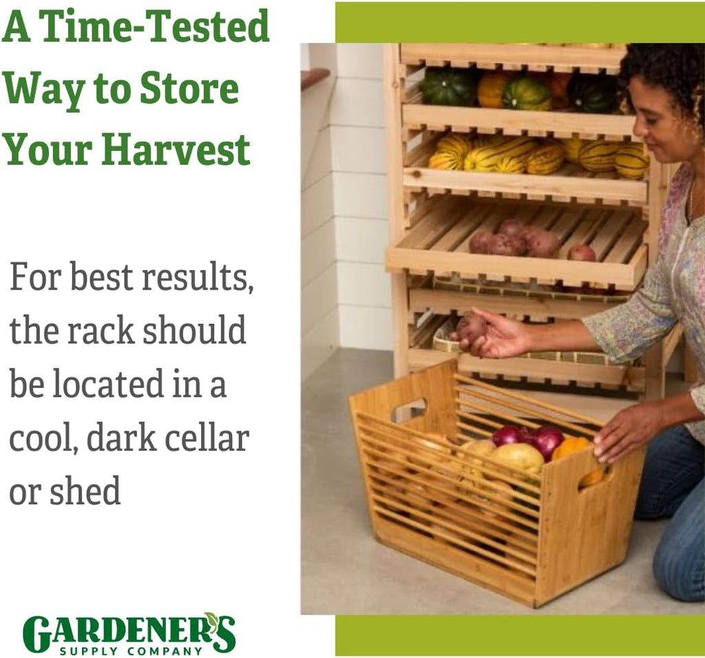 Gardeners Supply Company Garden Harvest Rack, Large 9 Drawer Adjustable Wooden Vegetable and Fruit Storage | Herb Drying Rack