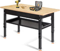 48'/60'' Adjustable Workbench, Rubber Wood Top Work Bench Heavy-Duty Work Table w/Power Outlet, Partition,2000 LBS Load Capacity Work Benches for Garage, Workshop, Home, Office, Easy Assembly