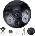 YAYUZEST Advanced Adult Handpan, 22-Inch 10-Note 440Hz D Minor Kurd Steel Drum with Soft Bag, 2 Mallets, Stand and Dust-Free Cloth (Black)