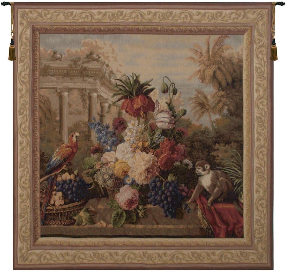 Charlotte Home Furnishings Inc. Bouquet Exotique With Monkey French Tapestry Wall Hanging 58 X 58 Inch Viscose Cotton And Polyester Blend Wall Art Perfect For Home Decor And Wall Decor
