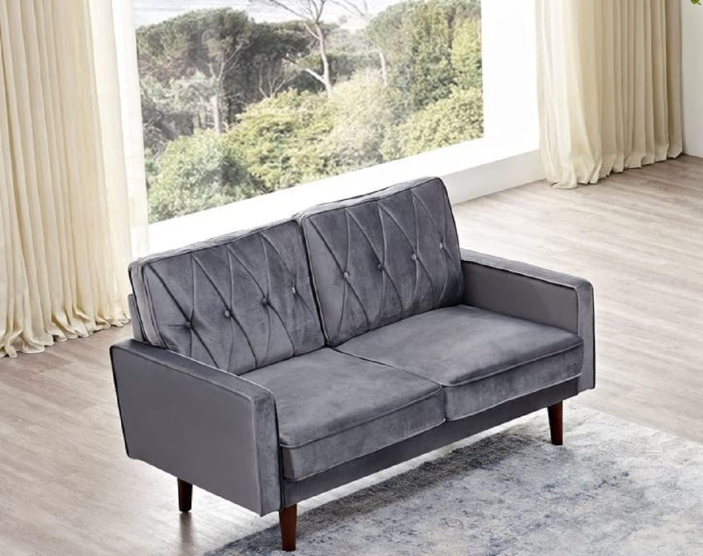 Container Furniture Modern Style Tufted Velvet Couches for Living Room with Soft Fabric Upholstery and Solid Wood Frame, 2 Piece Sofa and Loveseat Set, Grey