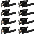Probrico 8 Pack Square Privacy Door Levers Black Privacy Door Handles Lock Handleset Keyless Lockset Door Knobs Interior Handles for Bedroom & Bathroom
