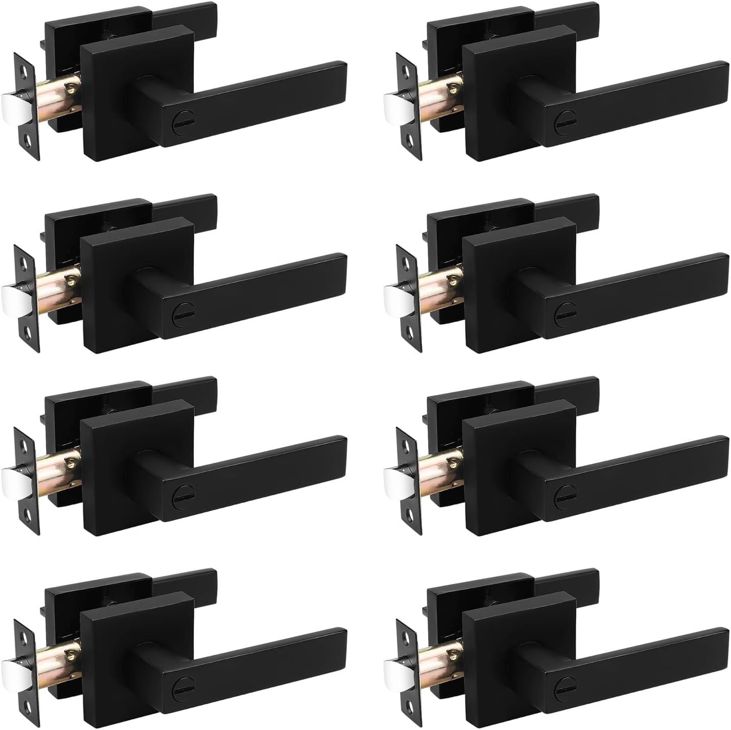 Probrico 8 Pack Square Privacy Door Levers Black Privacy Door Handles Lock Handleset Keyless Lockset Door Knobs Interior Handles for Bedroom & Bathroom