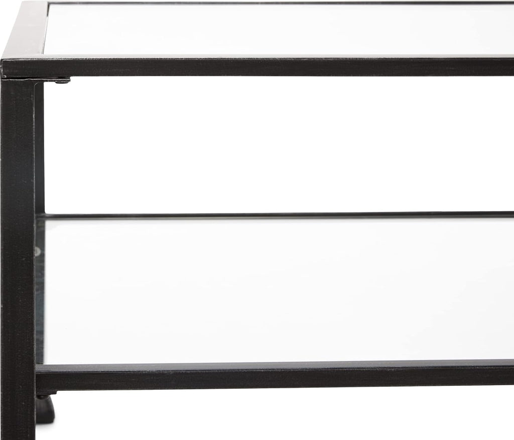 ClickDecor Maddox 2-Tier Tempered Glass Coffee Table with Metal Frame, Console, Living Room Accent Furniture, Rectangular Top with Storage Shelf, Easy Assembly, 48 Inch, Black