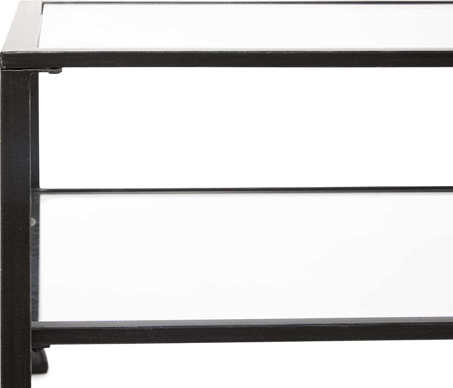 ClickDecor Maddox 2-Tier Tempered Glass Coffee Table with Metal Frame, Console, Living Room Accent Furniture, Rectangular Top with Storage Shelf, Easy Assembly, 48 Inch, Black