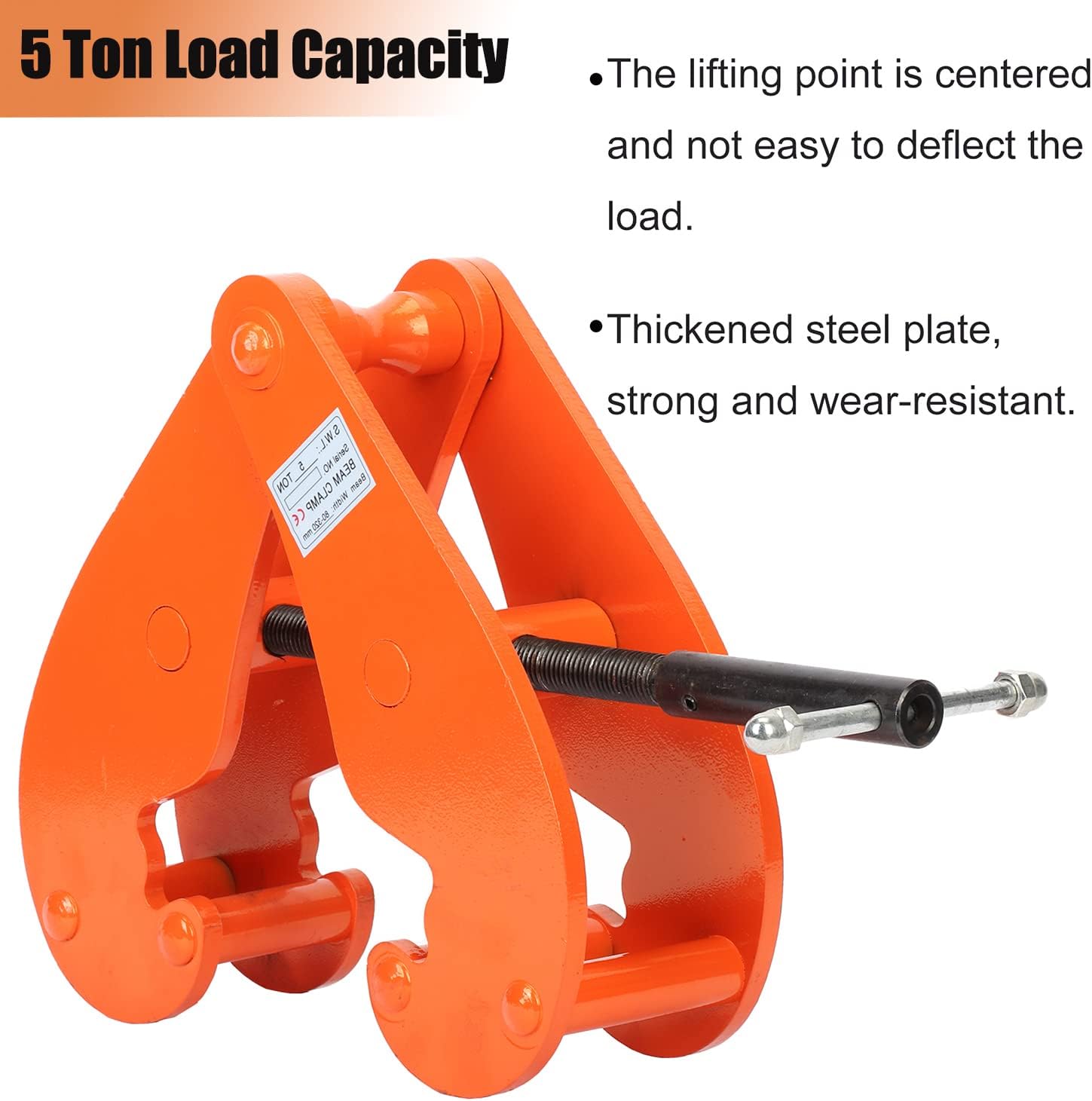 MYOYAY Beam Clamp 11000lbs/5ton Capacity Vertical H Beam Clamp Lifting 3.1-12.6 Inch Opening Range for Rigging Heavy Duty Steel Beam Clamp Tool, Orange