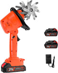 21V Cordless Tiller Cultivator – Lightweight Electric Garden Rototiller with Rechargeable Battery, 4 Tines, 10cm Depth for Lawn, Yard & Gardening,A,Orange
