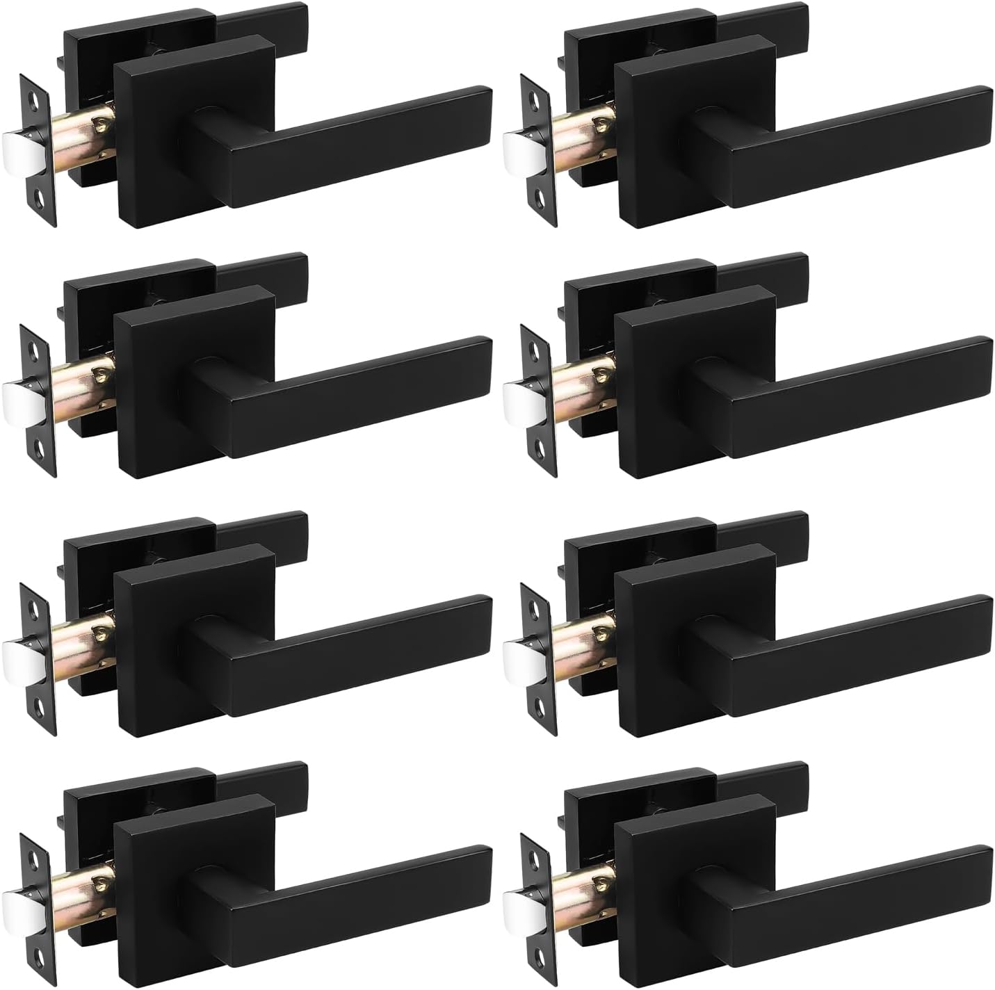 Probrico 8 Pack Black Passage Door Levers Square Lever Non-Locking Lever Set Interior Keyless Door Handles Door Lock Doorknobs for Hallway Closet