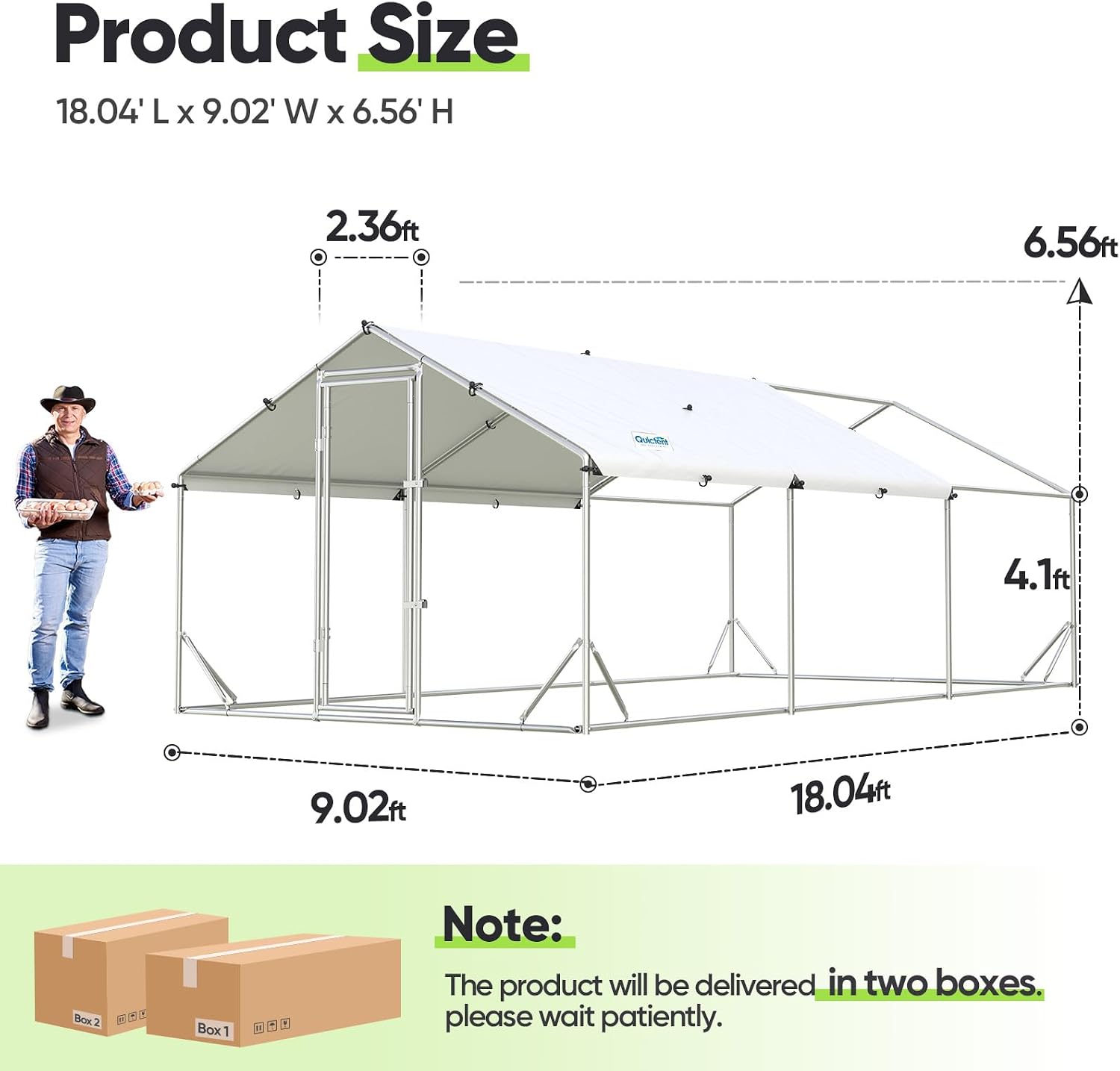 Quictent Large Metal Chicken Coop Run for 30+ Poultry with Side Hardware Cloth & Waterproof Cover, Advanced Series Outdoor Walk-in Cage Hen Duck Rabbit Dog Pen Yard Farm House, 18x9x6.6FT