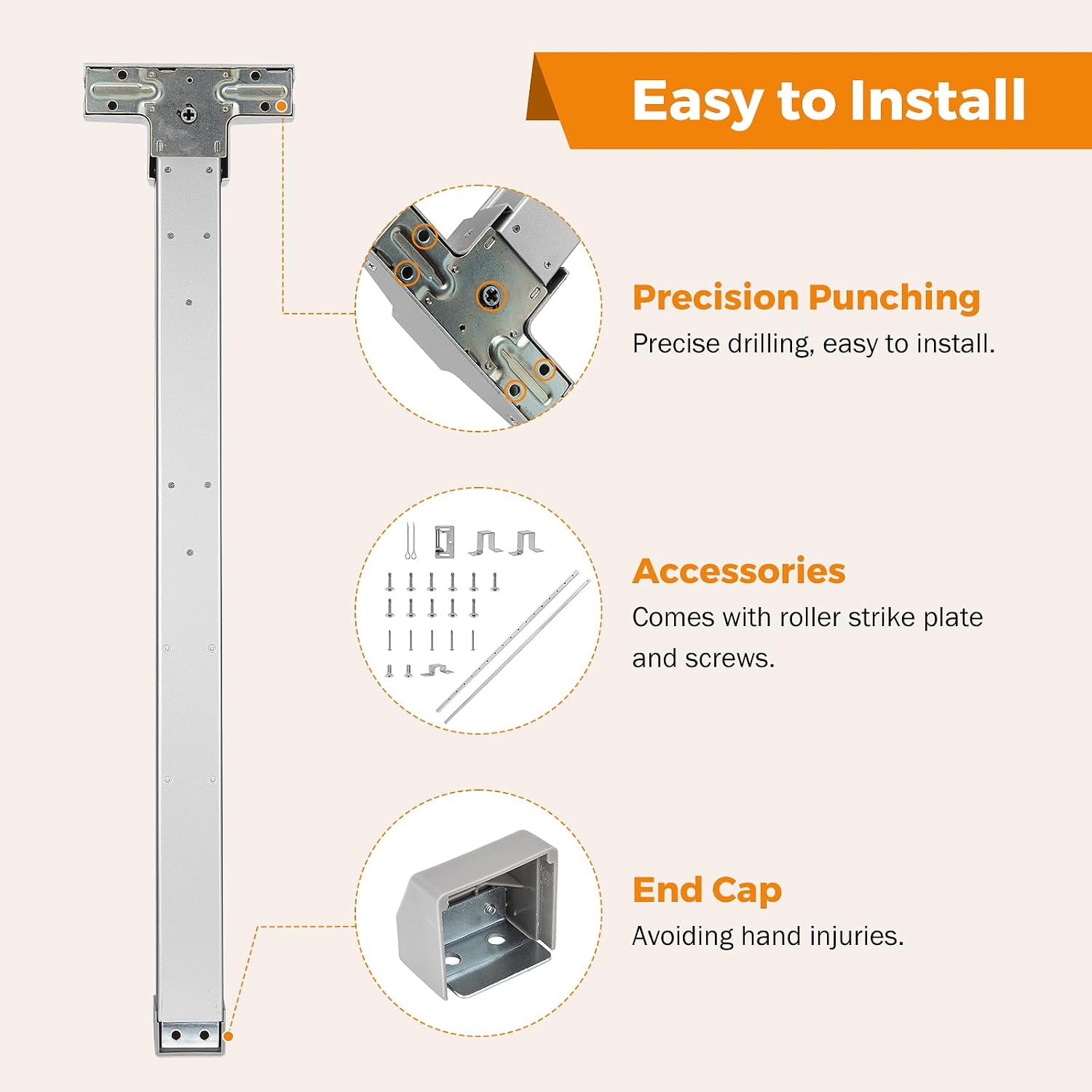BEAMNOVA 27.5 Inch Vertical Rod Exit Device, Door Panic Bar, Commercial Gate Push Bar Lock Set, Roller Strike, Plate End Cap, Emergency Accessories Metal Parts, Metallic