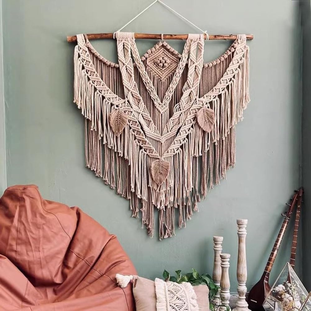 Wall Hanging Tapestries Hangings Chic Geometric Art Decor Handmade Woven Tapestry Cotton Rope - For Home, Living Room Or Wedding,Gift For Girls Adults Birthday ( Color : Brown , Size : 60x90x70cm )