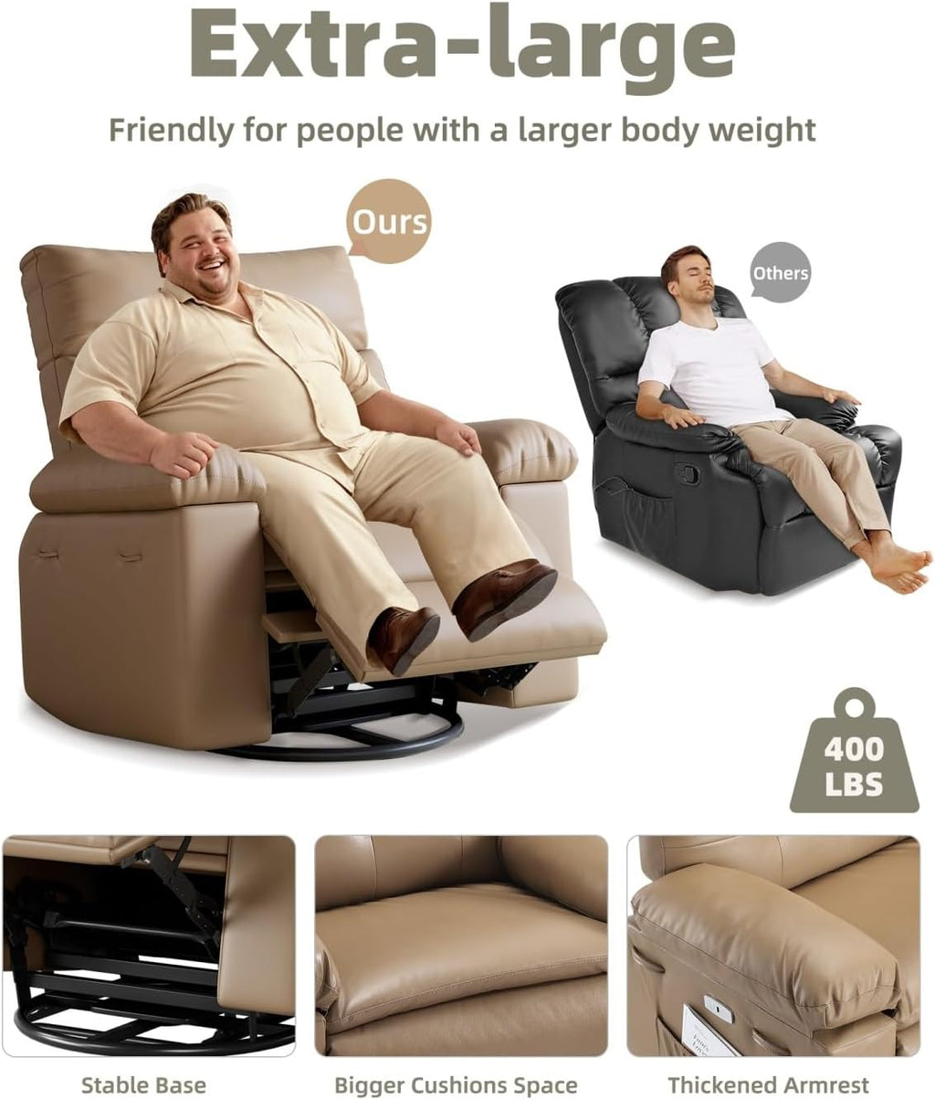 GarveeHome Recliner Chairs, Classic Manual Leather Recliner, Home Theater Seating with Lumbar & Arms Support for Living Room, Bedroom and Nursery - Coffee (Tan, Oversized)