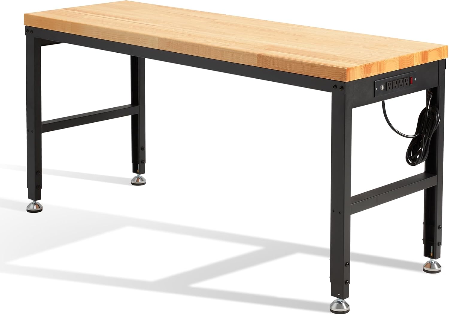 HABUTWAY Height Adjustable Workbench, 60'x20' 2000 Lbs Capacity Solid Wood Work Station Heavy-Duty, with Power Outlets, for Garage Party Shop Office