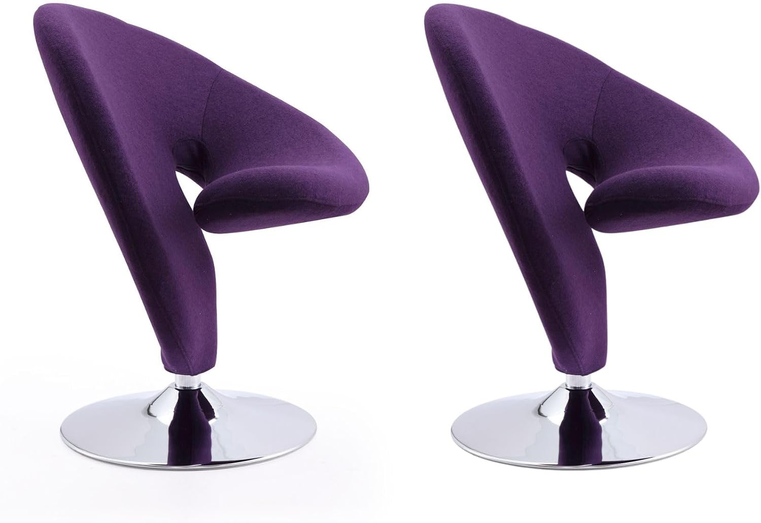 Manhattan Comfort Curl Mid Century Modern Wool Blend Upholstered Living Room Swivel Accent Chair with Chrome Metal Base, Set of 2, Purple