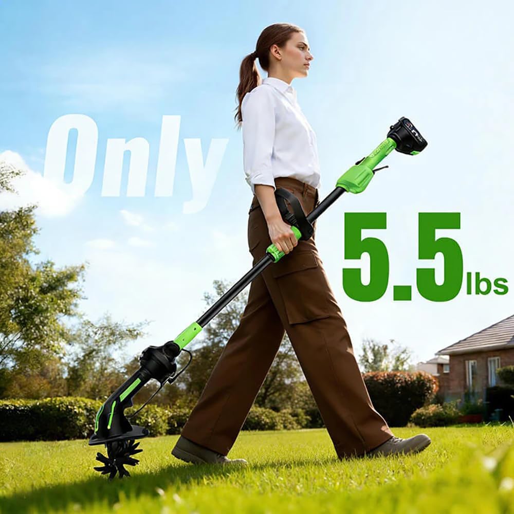 24V 2-in-1 Cordless Tiller Cultivator & Electric Handheld Tiller, 4' Depth x 4' Width, 51' Extension Rod, 235 RPM Lightweight Electric Garden Tiller with 2x1500mAh Batteries & Charger