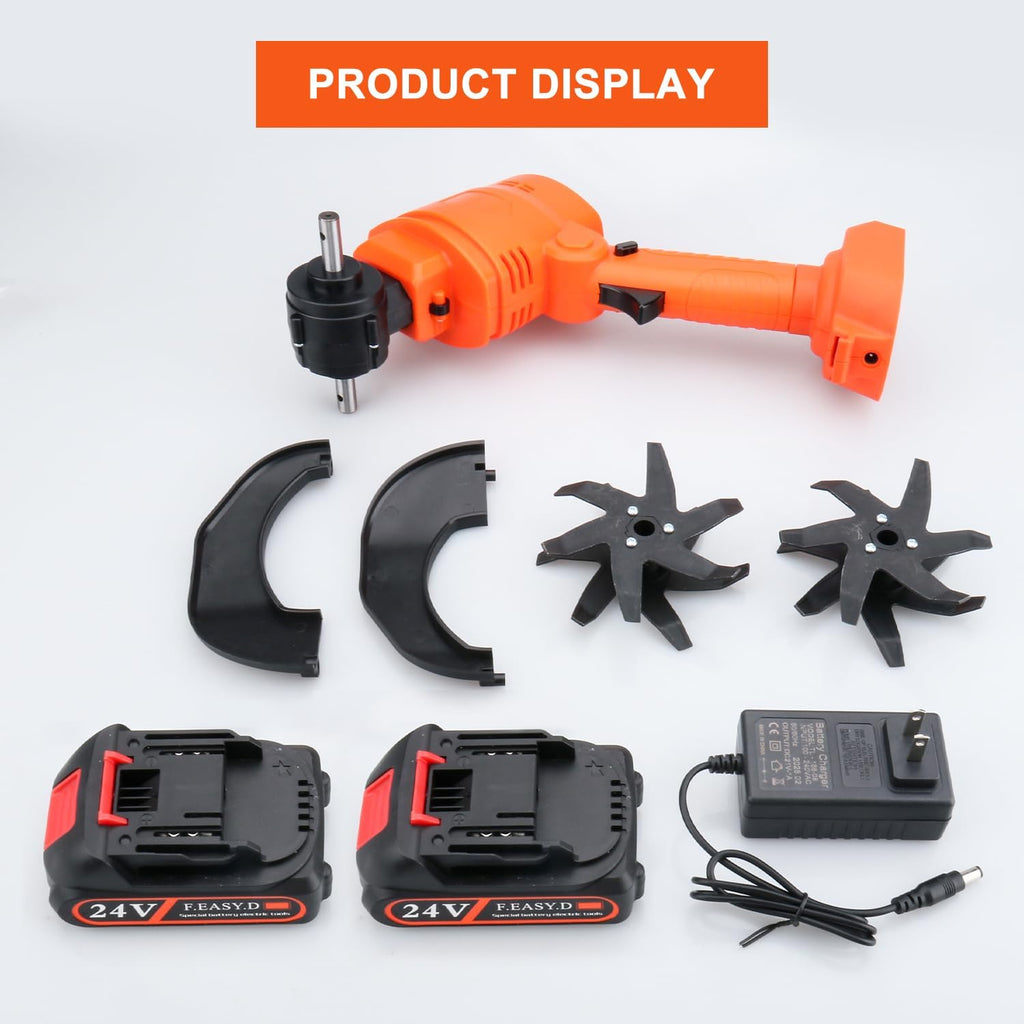 24V Cordless Tiller Cultivator, 4-Inch Tilling Width and Depth, Handheld with Extension Rod, 235 RPM Electric Garden Tiller, Lightweight 1.2kg Body, 2 × 1.5Ah Batteries & Charger.