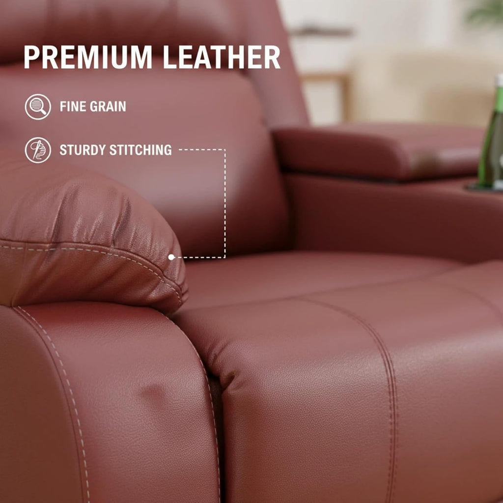 2-Piece Manual Leather Recliner Sofa Set, Adjustable Backrest Reclining Loveseat Sofa & 3 Seater Couch Furniture Set for Living Room, Home Theater, Red