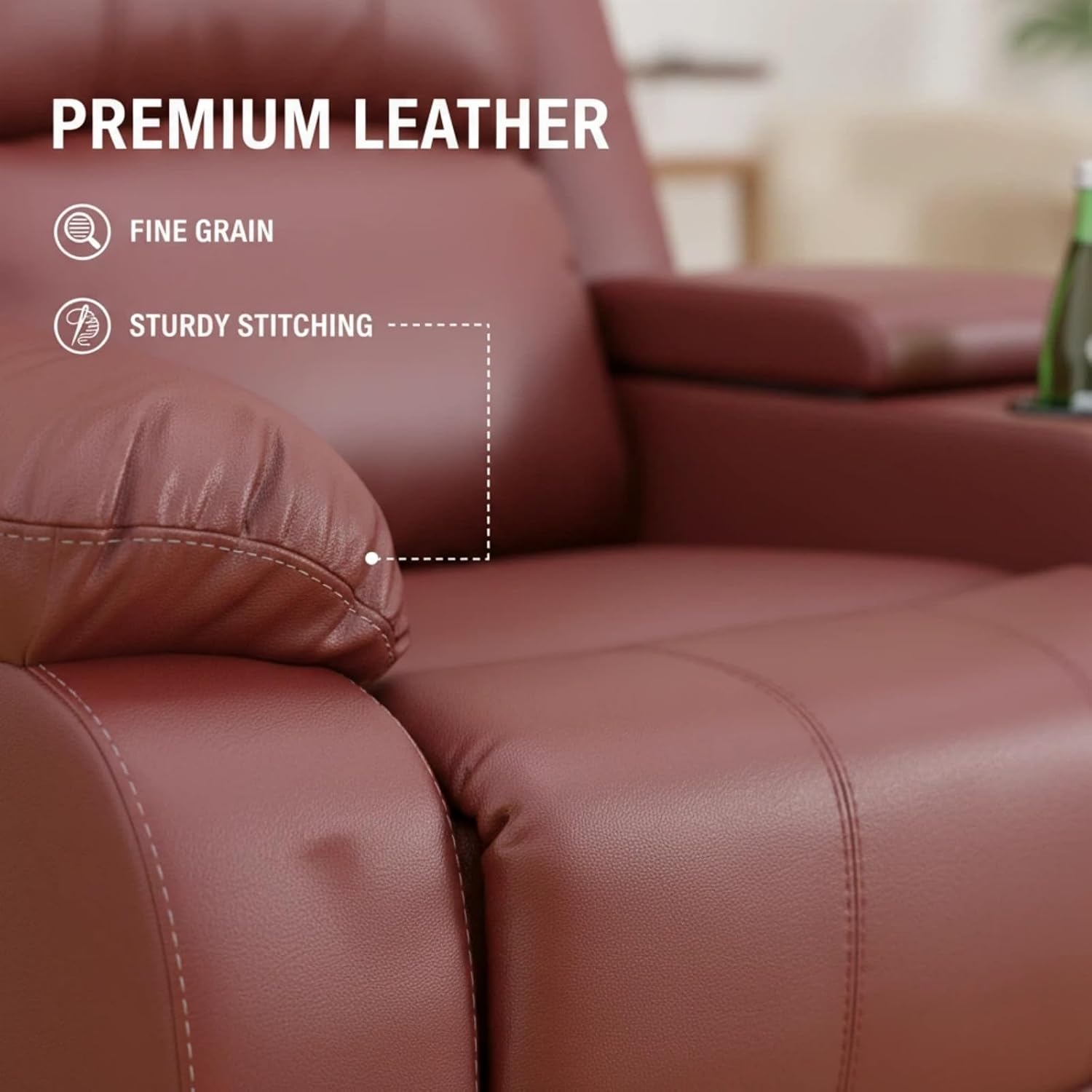 2-Piece Manual Leather Recliner Sofa Set, Adjustable Backrest Reclining Loveseat Sofa & 3 Seater Couch Furniture Set for Living Room, Home Theater, Red